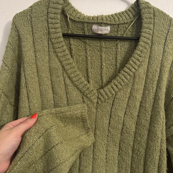 Cozy Oversized Crop Sweater Textured Ribbed Green Minimalist Poetcore Academia - Picture 4 of 6